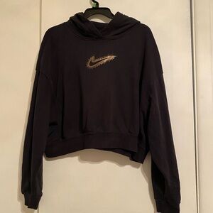 Nike Women's  (L) Black Lined Hoodie with Gold Logo, Star Dust Pullover Shirt
